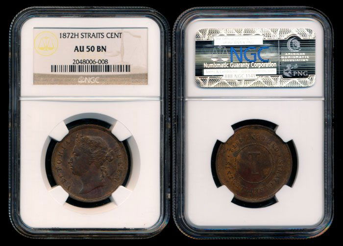 Straits Settlements QV 1c 1872H NGC AU50BN (1 of 1)