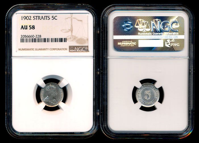 Straits Settlements KEVII 5c 1902 NGC AU58 (1 of 1)