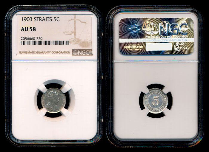 Straits Settlements KEVII 5c 1903 NGC AU58 (1 of 1)