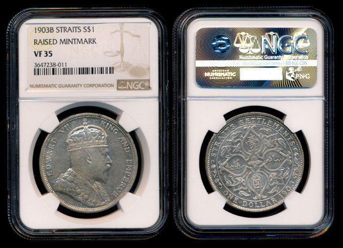 Straits Settlements KEVII $1 1903B raised B (1 of 1)