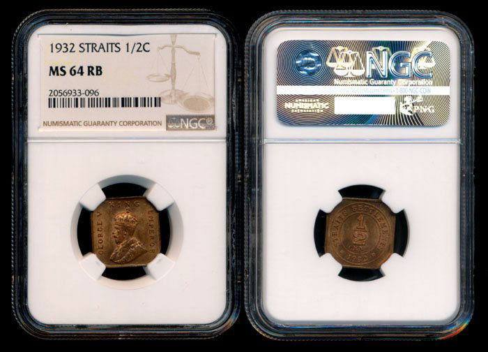 Straits Settlements KGV 1/2c 1932 NGC MS64RB (1 of 1)