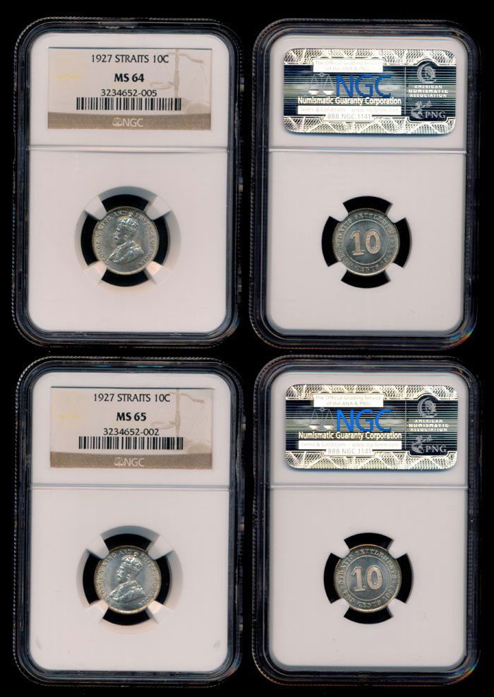 Straits Settlements KGV 2x10c 1927 NGC (1 of 1)