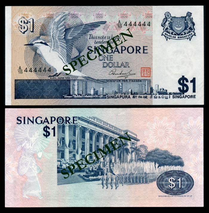 Singapore $1 1976 bird A/18 444444 AU (1 of 1)