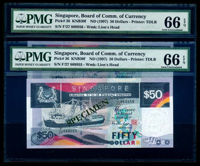 Singapore 2x$50 1997 ship PMG Gem UNC66EPQ (1 of 1)