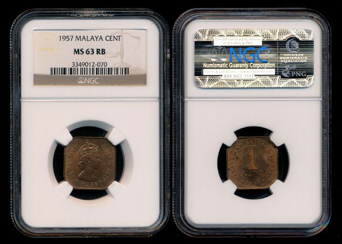 Malaya Br Borneo QEII 1c 1957 NGC MS63RB (1 of 1)