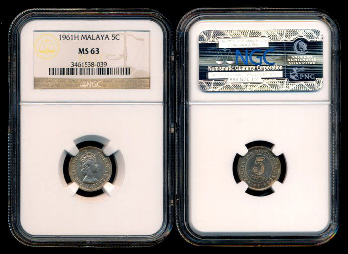 Malaya Br Borneo QEII 5c 1961H NGC MS63 (1 of 1)