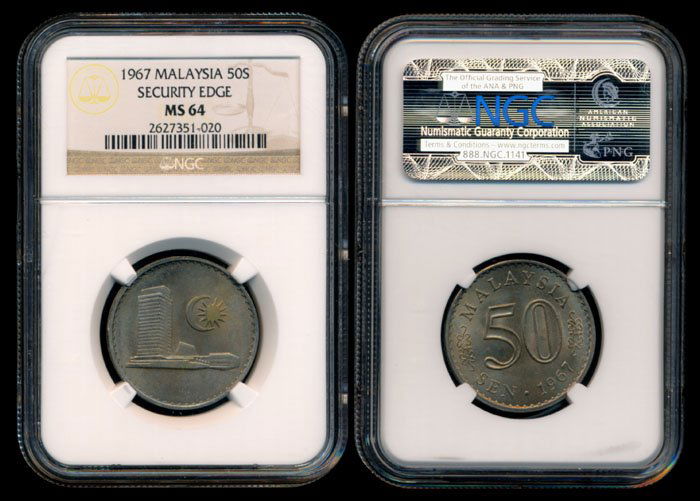 Malaysia 50 Sen 1967 security edge NGC MS64 (1 of 1)
