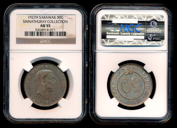 Sarawak CV Brooke 50c 1927H NGC AU55 (1 of 1)