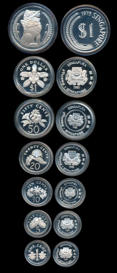 7 Singapore 1c-$1 1985 $1 1975 proofs (1 of 1)