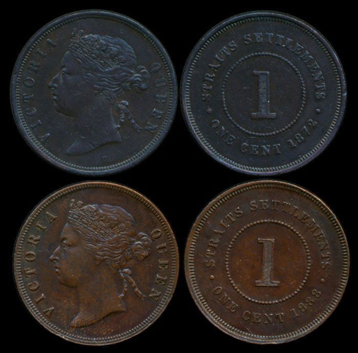 Straits Settlements QV 1c 1872H 1888 EF (1 of 1)