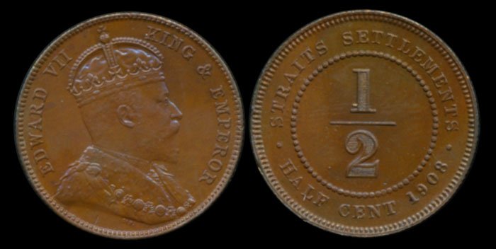 Straits Settlements KEVII 1/2c 1908 AU (1 of 1)