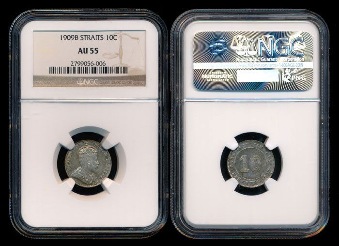 Straits Settlements KEVII 10c 1909B NGC AU55 (1 of 1)