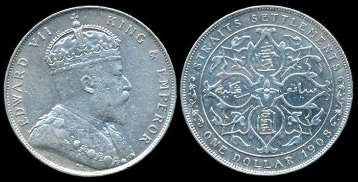 Straits Settlements KEVII $1 1908 VF-EF (1 of 1)