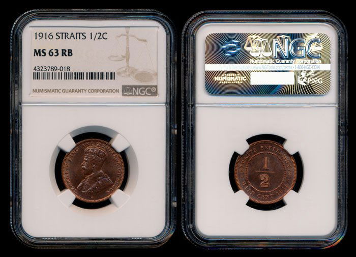 Straits Settlements KGV 1/2c 1916 NGC MS63RB (1 of 1)