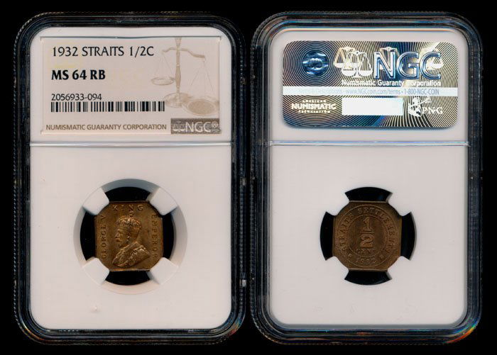 Straits Settlements KGV 1/2c 1932 NGC MS64RB (1 of 1)