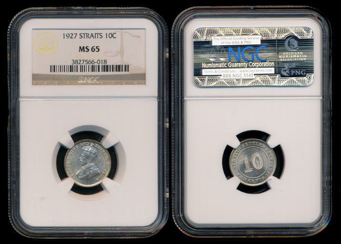 Straits Settlements KGV 10c 1927 NGC MS65 (1 of 1)
