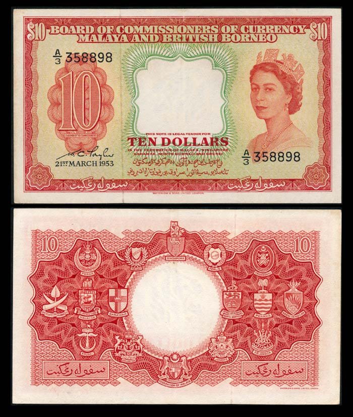 Malaya Br Borneo $10 1953 QEII VF (1 of 1)