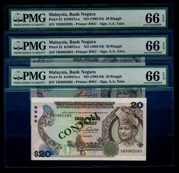 Malaysia 3x$20 1982-84 PMG (1 of 1)