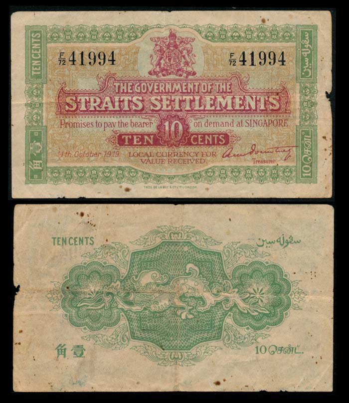 Straits Settlements 10c 1919 Treasurer (1 of 1)