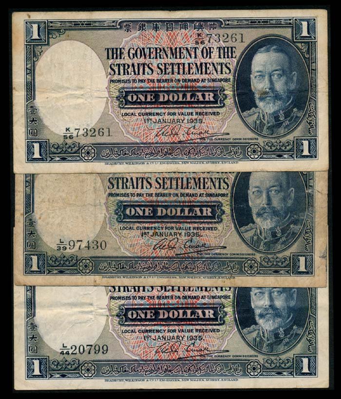Straits Settlements 3x$1 1935 KGV (1 of 1)