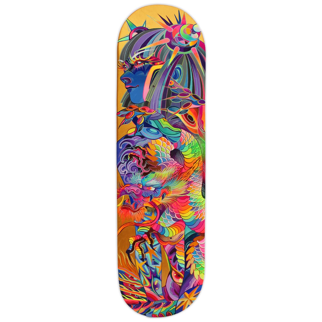 "Hang On to Your Ego: Genesis III" Acrylic Gouaché on Skateboard by Pablo "El Miedo" Valdovinos (1 of 5)