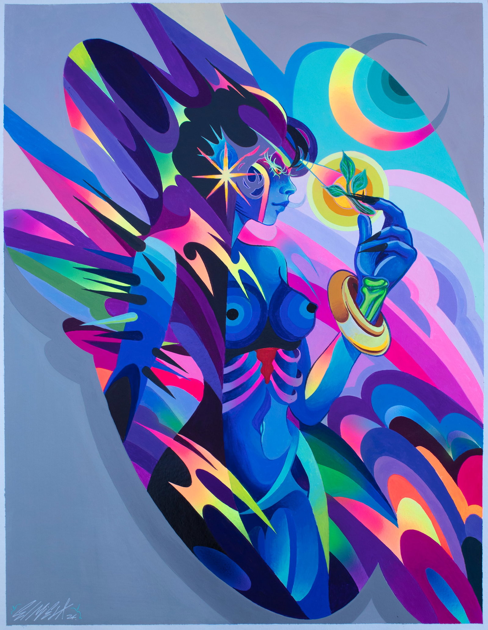 Broken 0 by Pablo "El Miedo" Valdovinos Goauche on Canson Montval: Gouaché on Canson Montval. Approximate size 19 x 25 Chile 2024 One of a kind comes with COA issued by the artist. Artwork is signed.Pablo “El Miedo” Valdovinos is a South American psychedelic