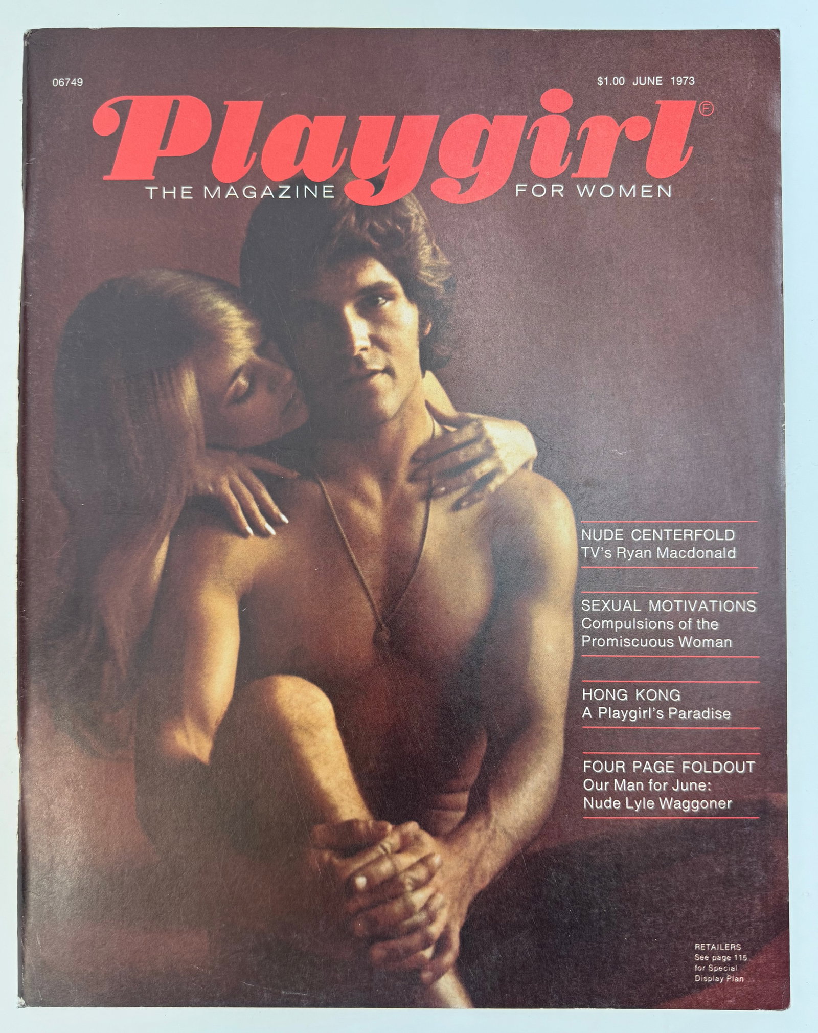 Playgirl Volume 1 Number One - First Issue June 1973 - Centerfold Included - VGC: This magazine, “Playgirl Volume 1 Issue 1 ” from June 1973 has a four-page fold out centerfold of Lyle Waggoner from the 'Carol Burnett Show' and lots of great articles and pictures of guys. T