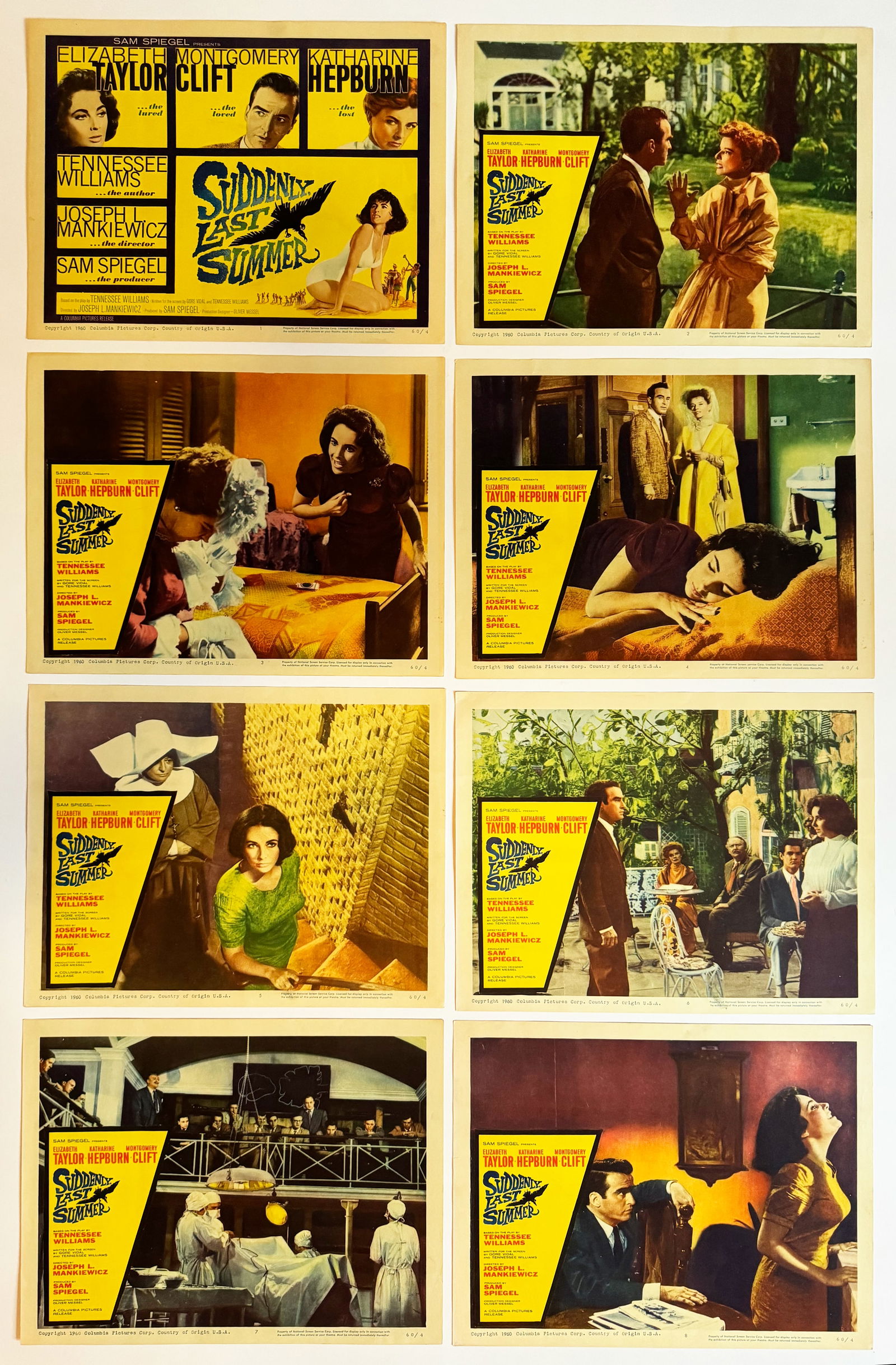 Suddenly Last Summer 1960 Original Movie Poster Lobby Card Set Of 8 Vintage Liz Taylor Film 11x14 (1 of 6)