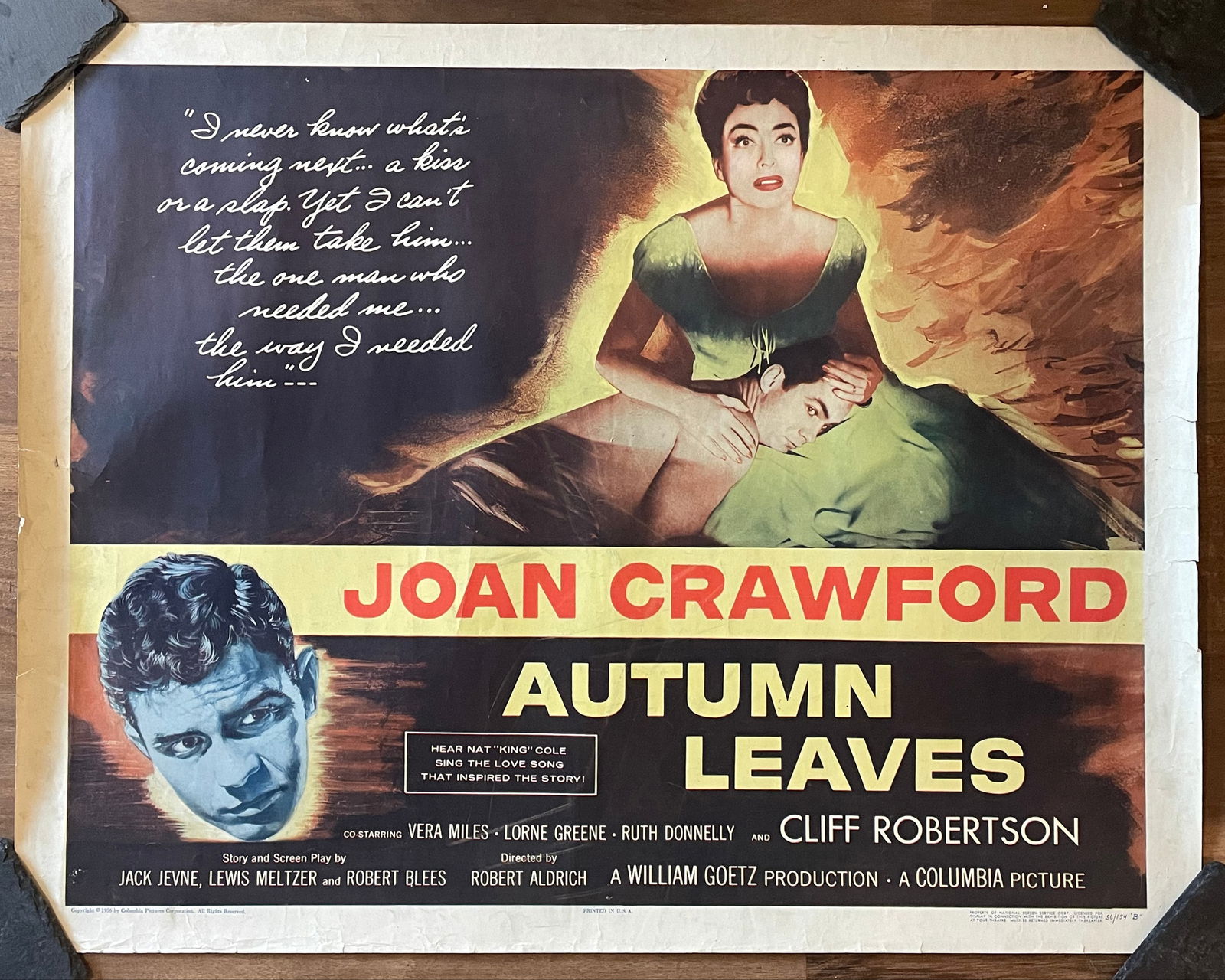 Autumn Leaves 1956 Original Half Sheet Movie Poster - Vintage Joan Crawford Film (1 of 7)