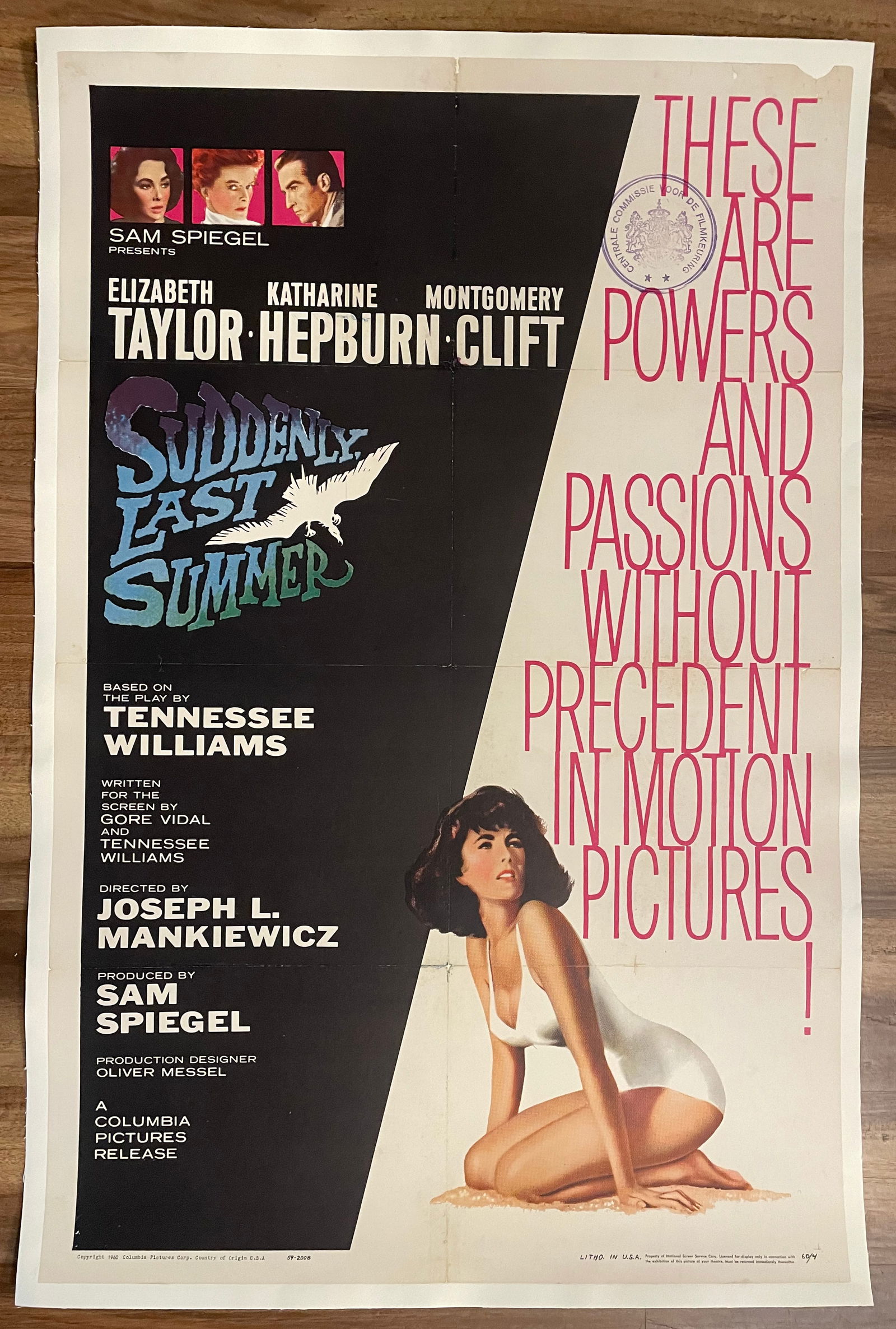 Suddenly Last Summer - 1959 Original Linen Backed One Sheet Movie Poster 27x41 Vintage Liz Taylor (1 of 8)