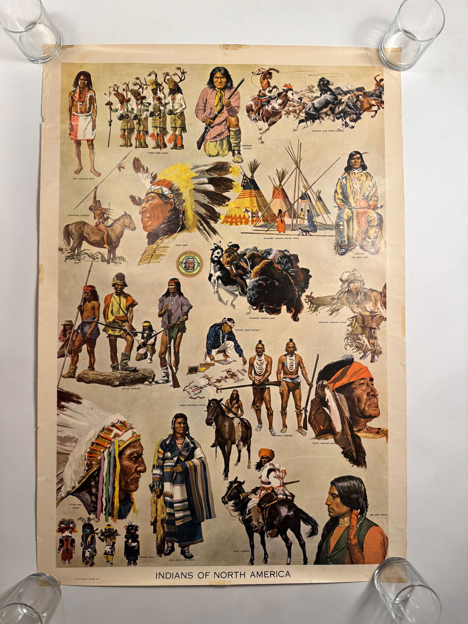 Native American Indians of North America Educational School Art Poster Vintage 1950s 25.5"x38" (1 of 10)