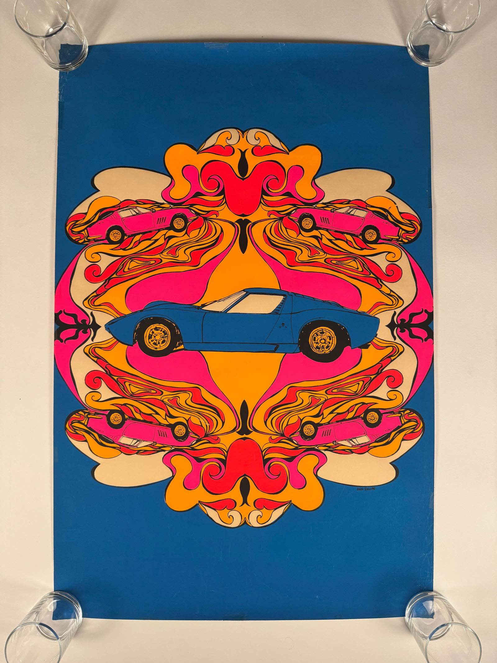 Cars by Dan Shupe 24x36 Unfolded Original Blacklight Poster: We cannot find another poster like this blacklight poster from artist Dan Shupe. Reach out if you recognize it! Ships rolled.