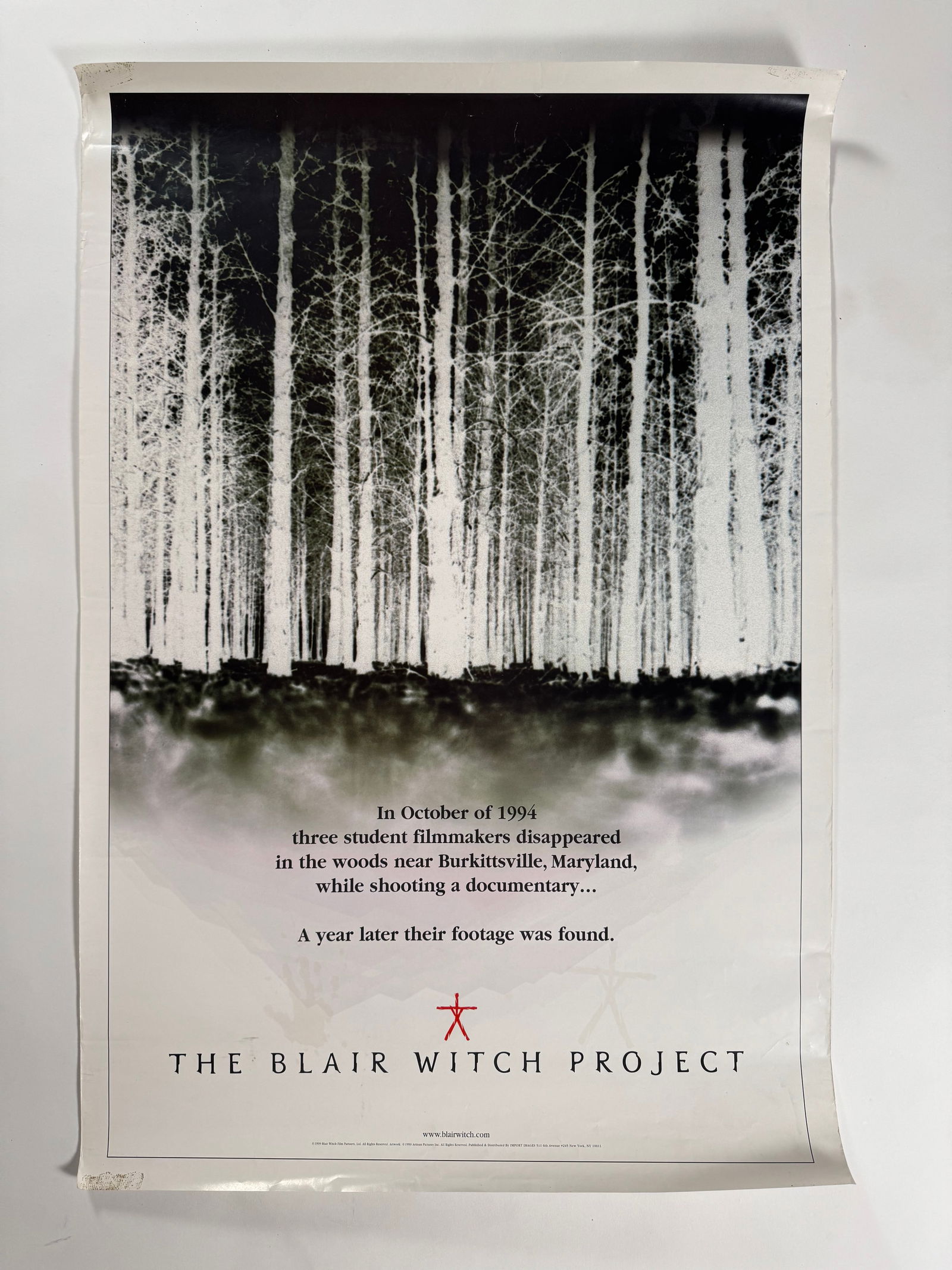 Blair Witch Project 1999 Vintage Unfolded Movie Poster 23x34 Horror Film Found Footage (1 of 7)