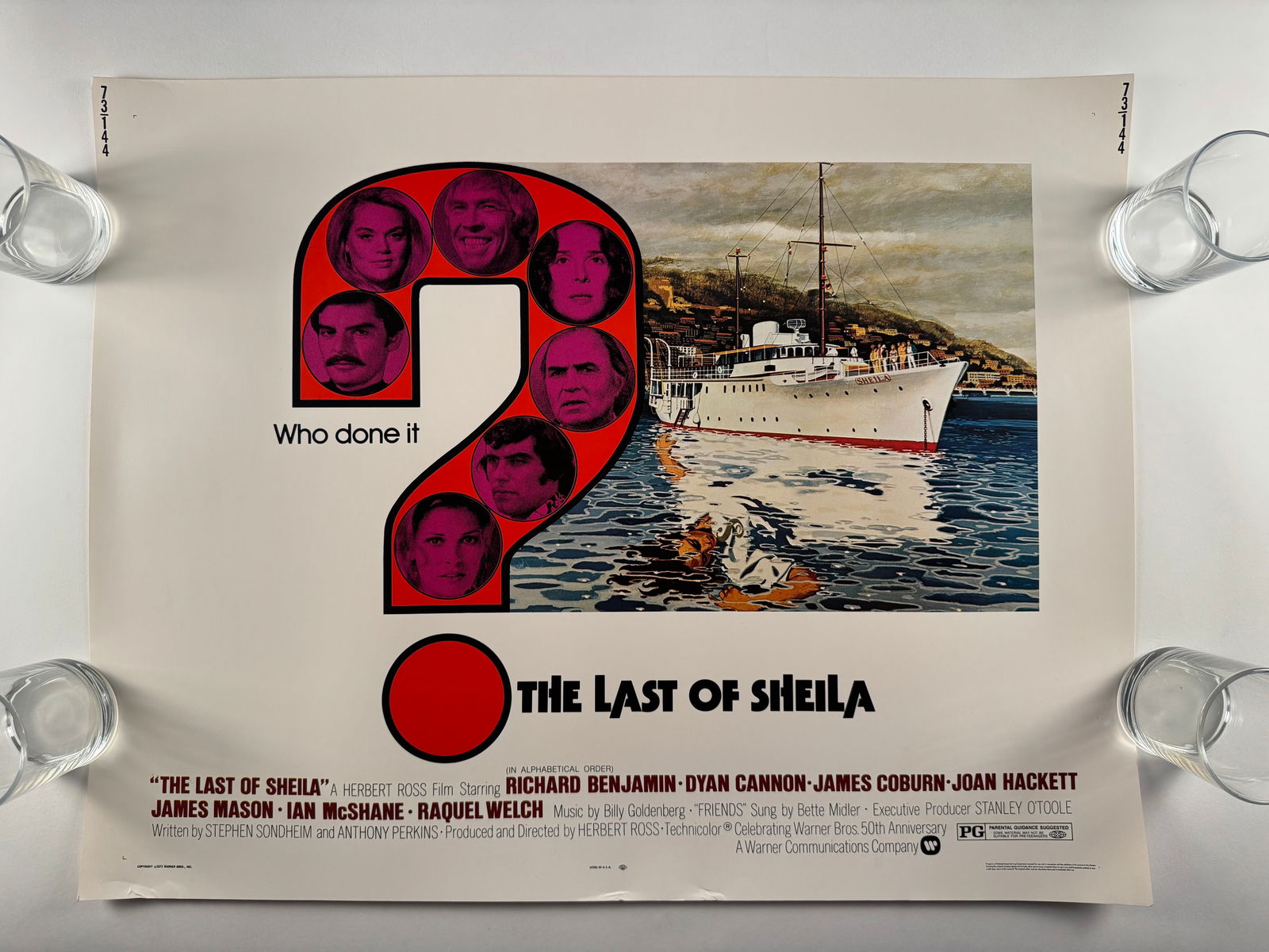 The Last of Sheila Vintage Half Sheet Movie Poster Anthony Perkins Raquel Welch 28x22: The Last of Sheila is a 1973 American whodunnit mystery film directed and produced by Herbert Ross and written by Anthony Perkins and Stephen Sondheim. It starred Richard Benjamin, Dyan Cannon, James
