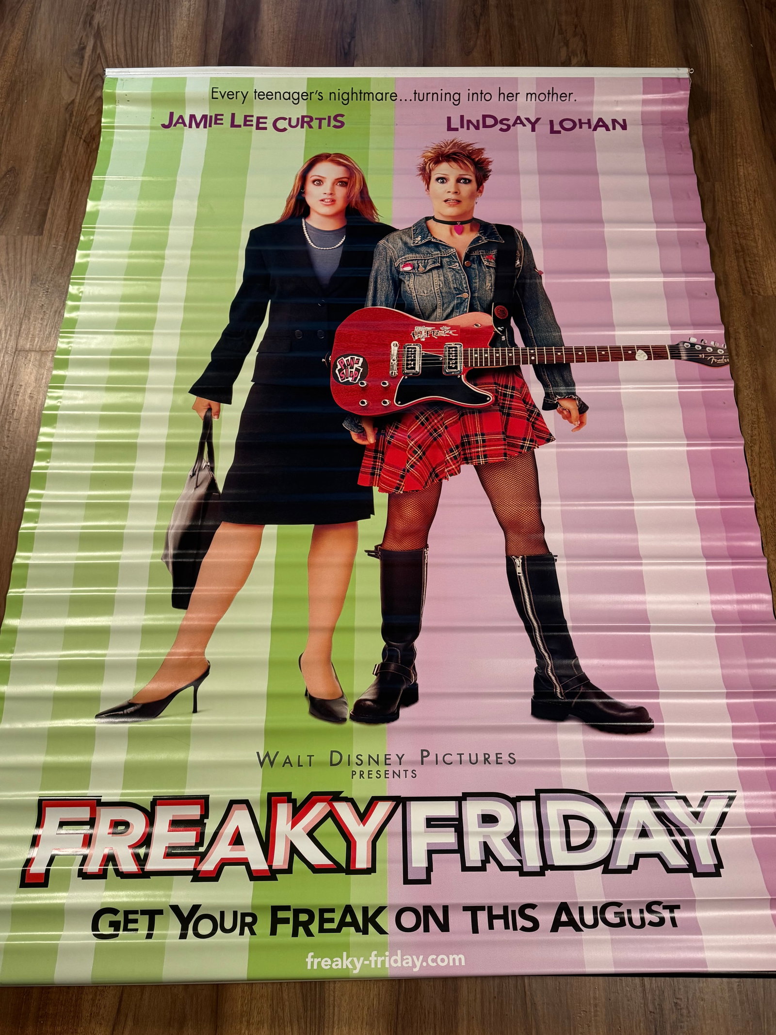 Freaky Friday 2003 Original DSS HUGE Theater Vinyl Poster 48"x70": Freaky Friday is a 2003 American fantasy comedy film directed by Mark Waters and written by Heather Hach and Leslie Dixon. It is based on the 1972 novel of the same name by Mary Rodgers and marks the 
