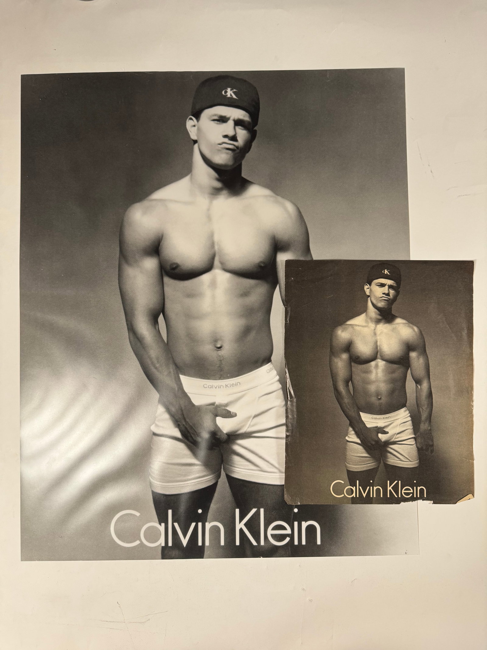 Calvin Klein Mark Wahlberg Underwear Original Poster 1990s 26x38 + Plus magazine ad: Iconic poster print of Mark Wahlberg in Calvin Klein underwear from 1990s. Note: this appears to be a print from the original smaller ad as the CK logo is a tiny bit fuzzy and the paper is printer pap