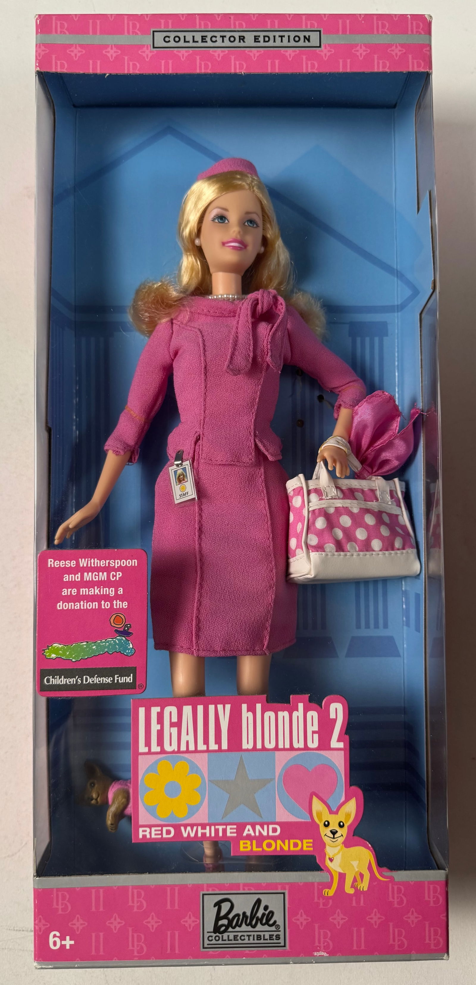 Legally Blonde 2: Red, White, and Blonde Reese Witherspoon, Mattel, Elle Woods, Barbie Collector's: Elle Woods is back in her signature strappy shoes in Legally Blonde 2: Red, White And Blonde. And donning her own set of sassy sandals, Barbie® doll makes the ultimate tribute to this icon of feminin