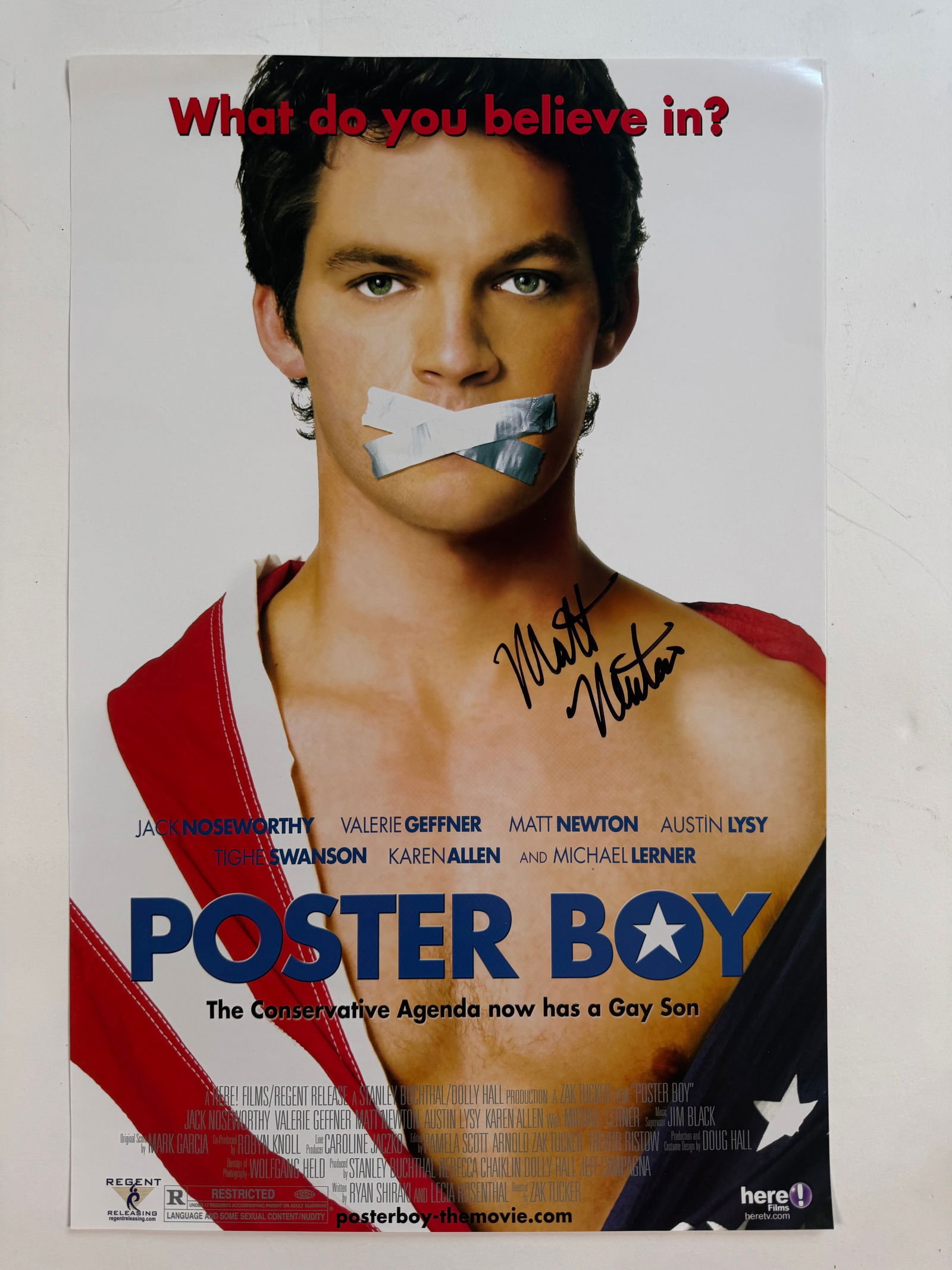 Poster Boy 2004 Original Movie Poster Signed by Matt Newton 11x17: Poster Boy is a 2004 American independent drama film directed by Zak Tucker and starring Matt Newton, Karen Allen, Michael Lerner, and Jack Noseworthy. It toured the gay and lesbian film festival circ