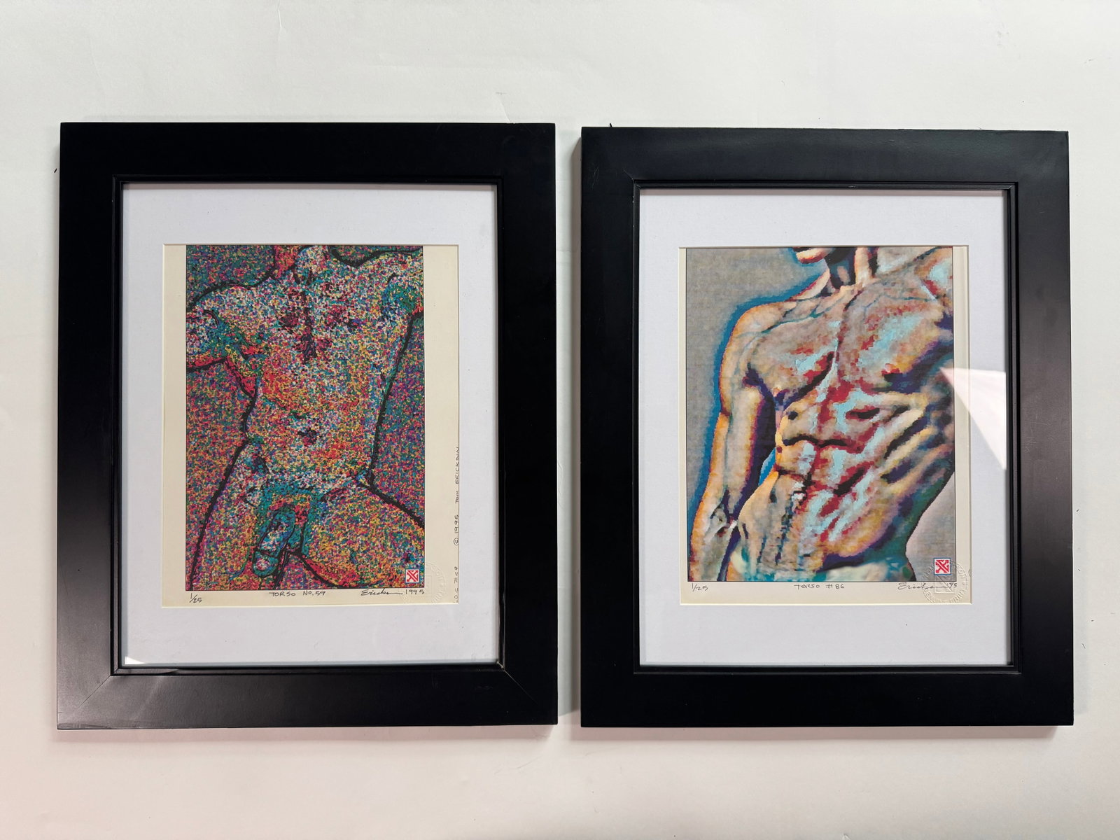 Lot of 2 Framed Signed Tom Erickson Male Nude Now Book Proofs with COA: Both book proofs are in Very Good Condition and have COAs included in each frame.