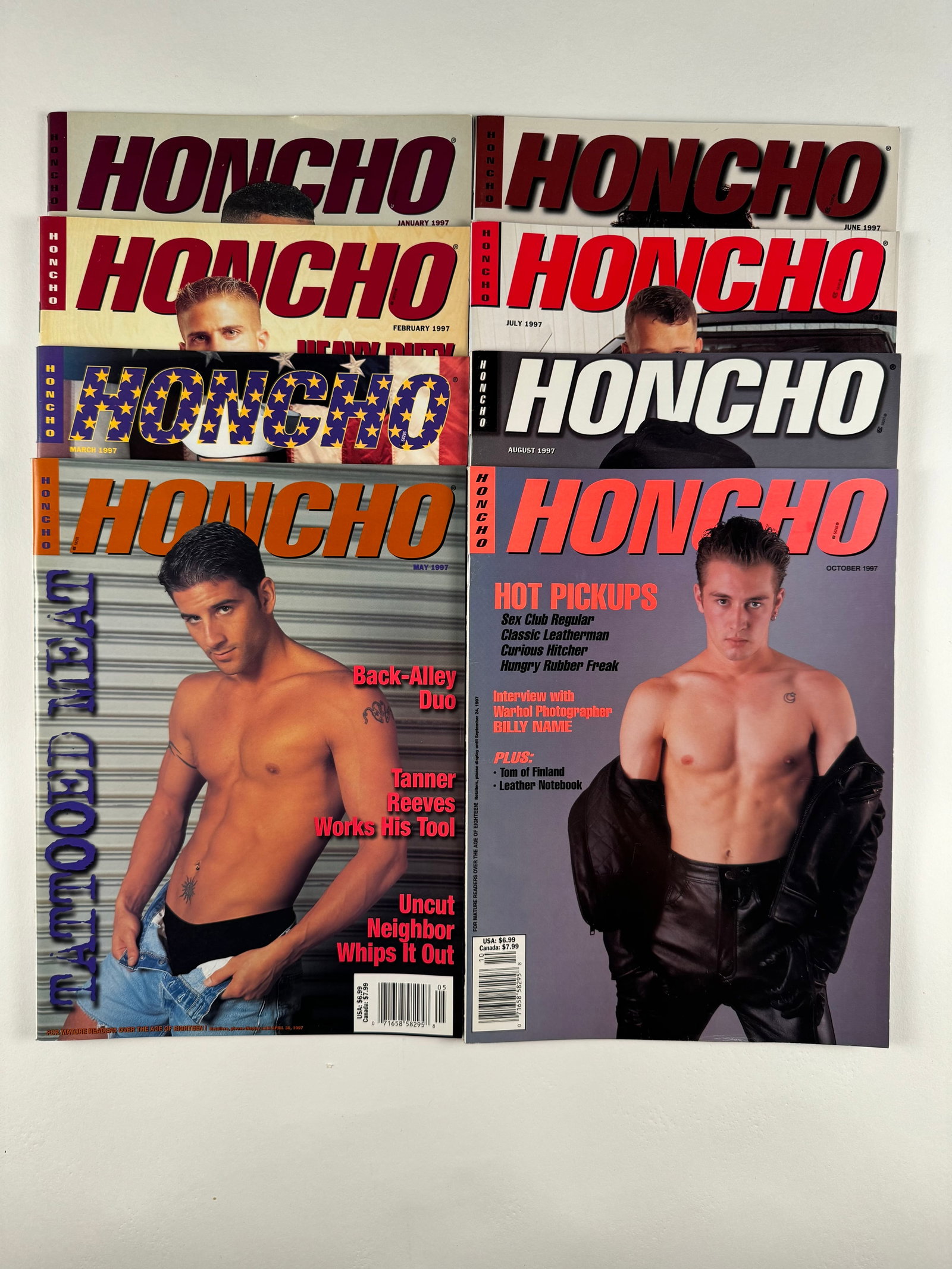 Honcho Lot of 8 from 1997 - Gay Interest Magazine: January, February, March, May, June, July, August, November 1997