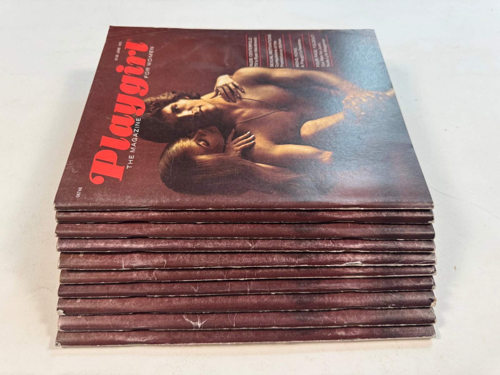 Lot of 10 Playgirl Volume 1 Number One - First Issue June 1973 - Centerfolds Included - VGC: This magazine, “Playgirl Volume 1 Issue 1 ” from June 1973 has a four-page fold out centerfold of Lyle Waggoner from the 'Carol Burnett Show' and lots of great articles and pictures of guys. T