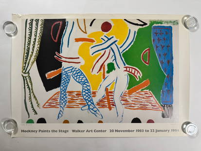 Hockney Paints the Stage 24"x35" David Hockney "Two Dancers" 1980: Exhibit poster for Hockney Paints the Stage - Walker Art Center - 20 November 1983 to 22 January 1984