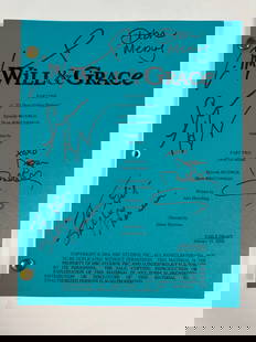 Original Signed Script for Will and Grace, "O, Dem Golden Fippers", January 19, 2004: Signed by Debra Messing, Megan Mullally, Sean Hayes, Ellie Morrison, Eric McCormac - Note: we do not authenticate.