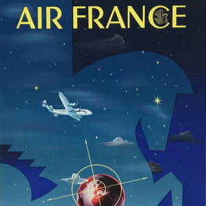 Air France 1951 "Dans Tous Les Ciels" Original Print in Lightweight Acrylic Frame 24"x39"
