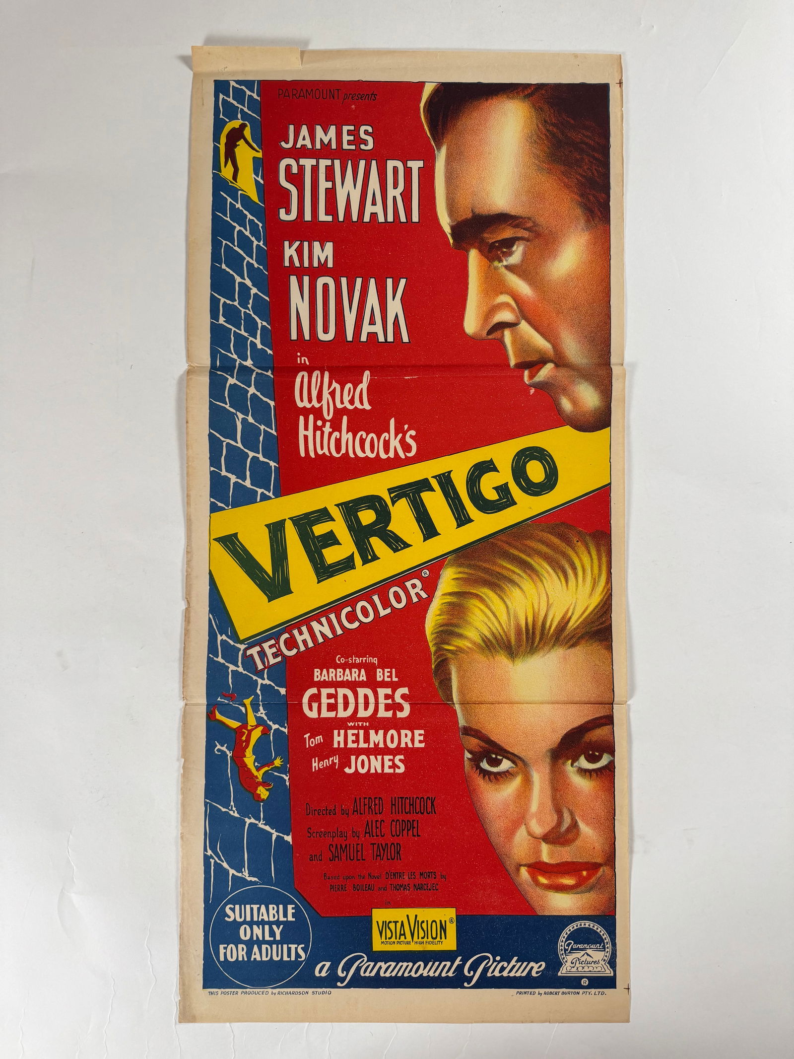 Vertigo 1958 Original Australian Daybill Poster Alfred Hitchcock 13.5"x30" (1 of 6)