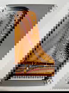 1984 Steinway Grand Concert Piano Poster 22"x38": Poster copy reads: CONCERT GRAND - Copyright 1984 LaurelArts, Los Angeles, 213/650-1089 - Produced by David Yost &bull; Photography: Douglas Hopkins - Lighting Design: David Yost - Art Direction: Lynn