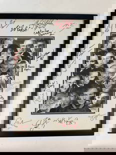 Sunset Boulevard 2004 Framed Original Cast Signed Collage Poster 21.5"x17.5": An all-star cast headed by Oscar-winners Anjelica Huston and Sir Ben Kingsley appeared in a reading of Billy Wilder's classic film "Sunset Blvd." in Hollywood on April 4 2004 to raise money for the Ac