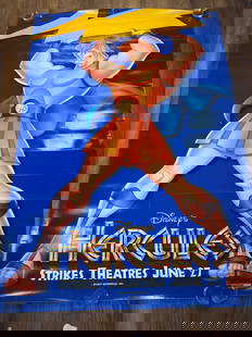Disney's Hercules 1997 Animated Original Bus Shelter Movie Poster, Single-sided: Hercules is a 1997 American animated musical fantasy comedy film produced by Walt Disney Feature Animation for Walt Disney Pictures featuring the voices of Tate Donovan, Danny DeVito, James Woods, and