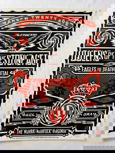 Queens of the Stone Age Signed by Shepard Fairey and Numbered 29/250 Norfolk Virginia 18x24: Shepard Fairey was one of the seven guest artists chosen by PNE to produce a Queens of the Stone Age show poster. Shepard's poster, Queens of the Stone Age, was produced for the March 20, 2005 show at