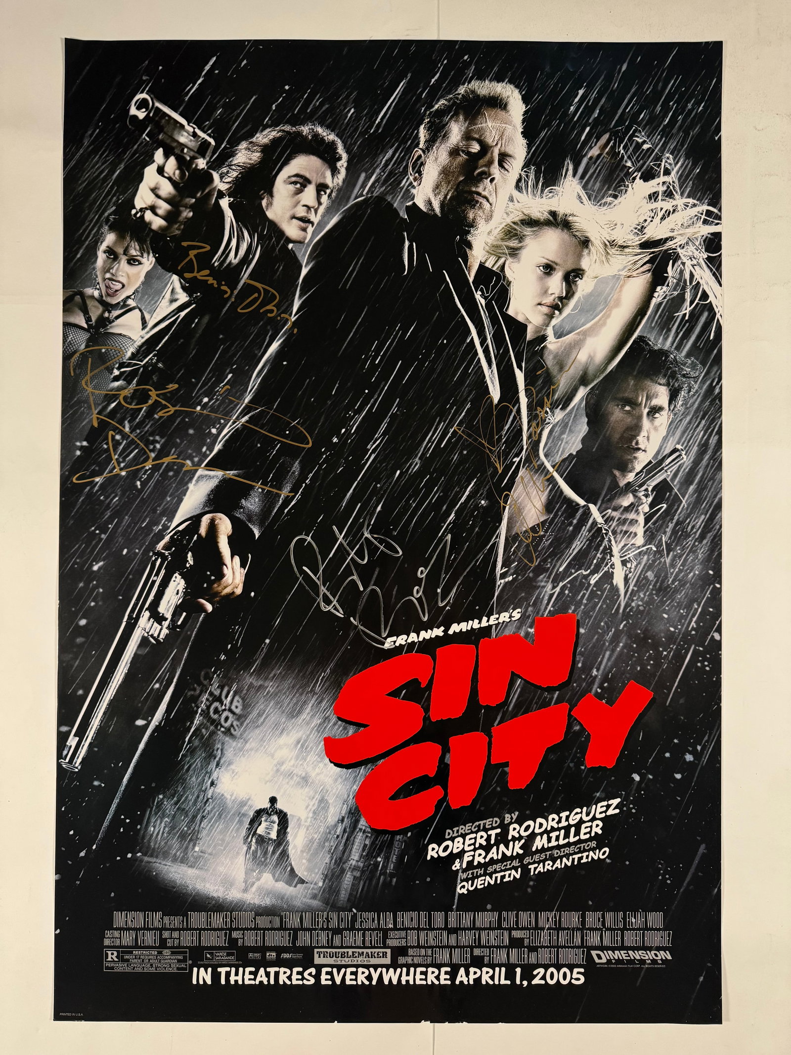Sin City Original Poster Autograph Signed by Cast and Director Robert Rodriguez 27x40 (1 of 6)